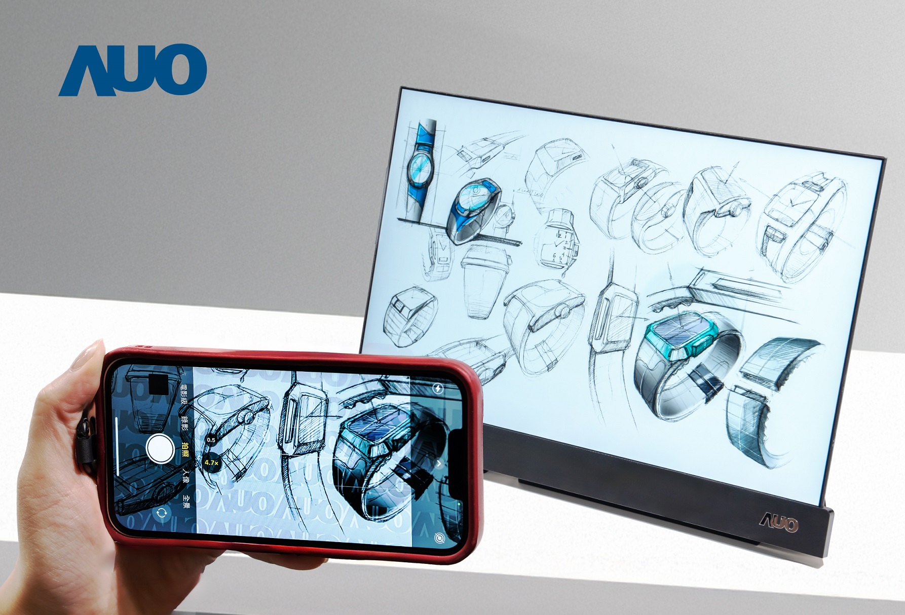 友达16吋防窥显示器，采用人眼无法察觉、相机拍摄时才显现的隐藏式水印技术，未来可结合AI镜头侦测周围环境，实时开启或关闭水印，大幅提升在公共场域使用显示器的安全性